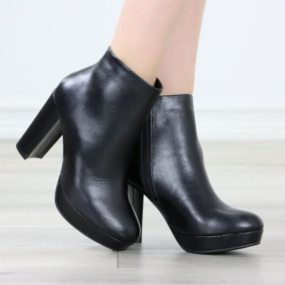 Womens Chunky Platform High Heeled Bootie Zip Up Black Ankle Boots Block Heel - Picture 2 of 15